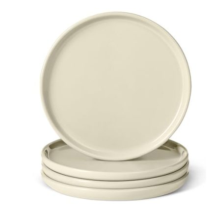 Glazed Stoneware Appetizer Plates, Ceramic 4-Piece Set, Microwave and Dishwasher-Safe, 6.7 in., Ivory