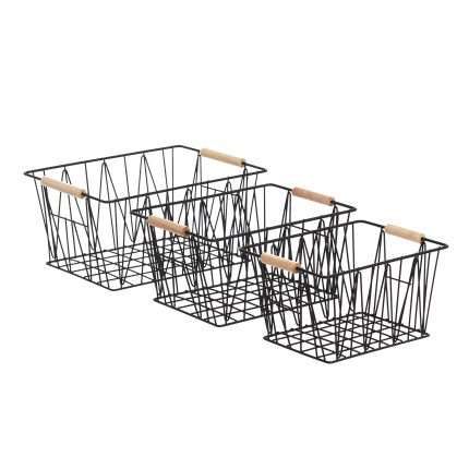 Rectangular Wire Storage Baskets, Set of 3, Standard, Black