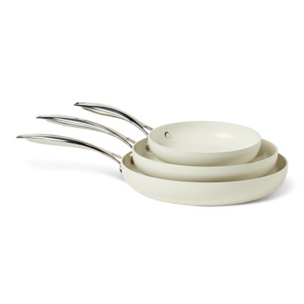 Ceramic Nonstick Cookware, 3-Piece Set of Pans, All Cooktop Friendly, Dishwasher-Safe, Ivory