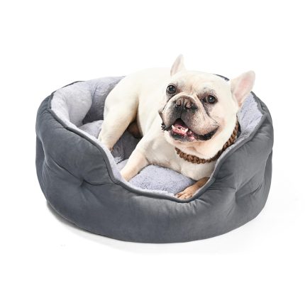 Round Dog Bed for Medium Dogs, Cat Beds for Indoor Cats, Washable Pet Bed with Soft Plush Cushion, Anti-Slip Bottom, 25x21x8 Inches, Gray