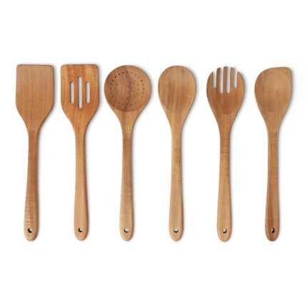 Wooden Cooking Utensils, 6-Piece Set, Acacia Wood, Cookware-Safe