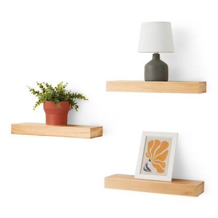 Wood Floating Wall Shelves, Pack of 3, Pine, 15.8" x 5" x 1.8"