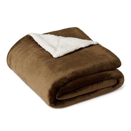 Reversible Sherpa Throw Blanket, Brown, 50"x60"