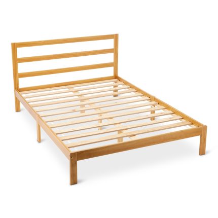 Full Bed Frame with Headboard, Solid Pine Wood with Bed Slats, Full, Walnut