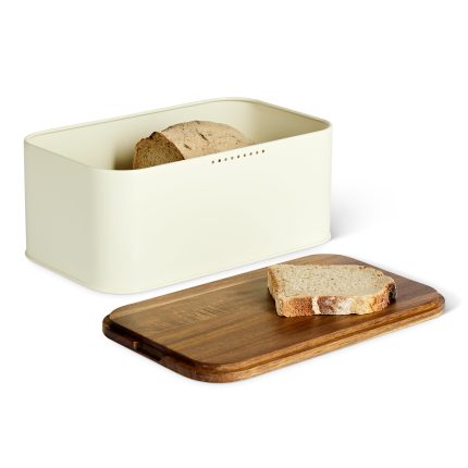 Carbon Steel Bread Box with Acacia Wood Lid, Lid Doubles as Cutting Board, 11.9 x 7.1 x 5.2 in
